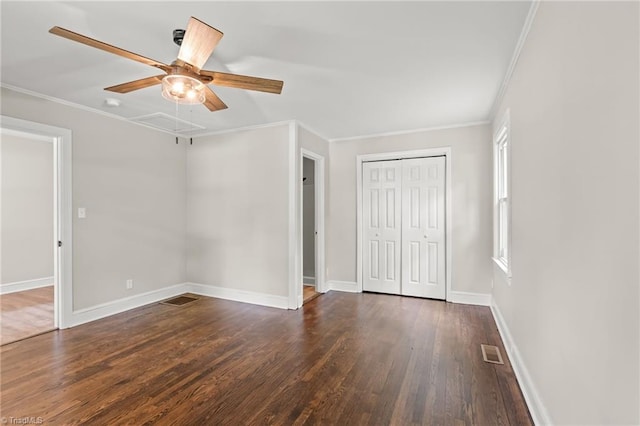 212 Lakeview Dr E, Thomasville, NC 27360 - unfurnished bedroom featuring ornamental molding, wood finished floors, a closet, and a ceiling fan
