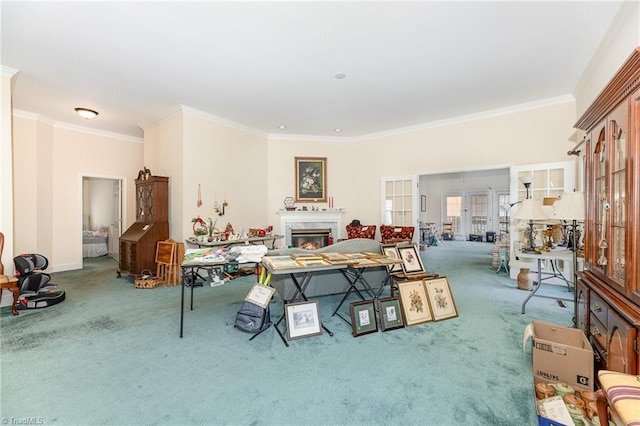 2000 Williamsburg Manor Ct, Winston-Salem, NC 27103 - carpeted dining area featuring crown molding and a high end fireplace