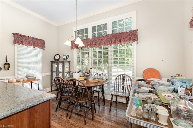 2000 Williamsburg Manor Ct, Winston-Salem, NC 27103 - dining room with a chandelier, crown molding, plenty of natural light, and wood finished floors