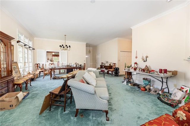 2000 Williamsburg Manor Ct, Winston-Salem, NC 27103 - carpeted living area featuring crown molding and a chandelier