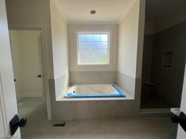 184 Providence Trl, Madison, NC 27025 - full bath featuring crown molding, a garden tub, and a shower