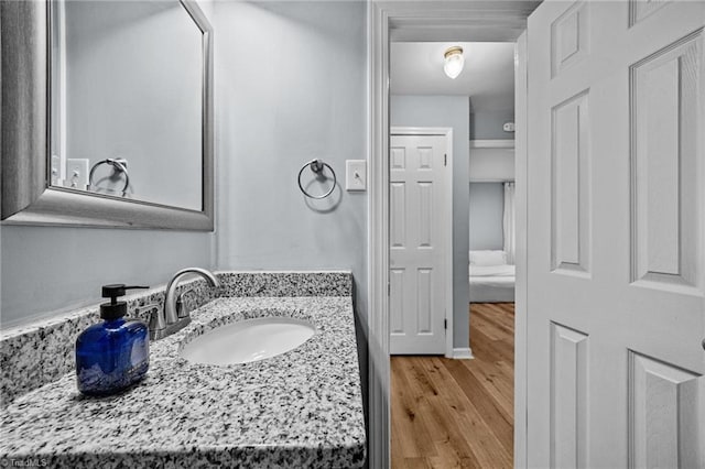 bathroom with wood finished floors and vanity
