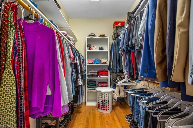 walk in closet featuring wood finished floors