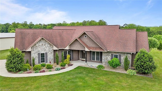 3465 Covington Trl, Mebane, NC 27302 - view of front of home with stone siding and a front lawn
