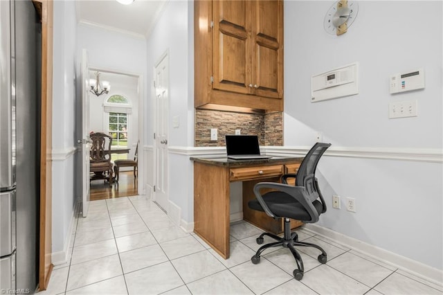 1018 Riverbend Dr, Advance, NC 27006 - office area with ornamental molding and light tile patterned flooring