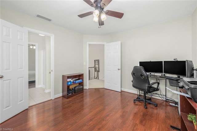 1018 Riverbend Dr, Advance, NC 27006 - office featuring ceiling fan and wood finished floors