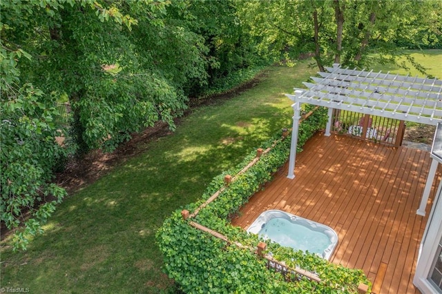 1018 Riverbend Dr, Advance, NC 27006 - view of grassy yard with a pergola and a wooden deck