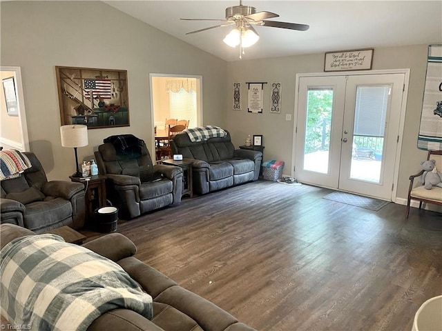 940 Huntington Run Ln, Kernersville, NC 27284 - living room featuring wood finished floors, ceiling fan, french doors, and lofted ceiling
