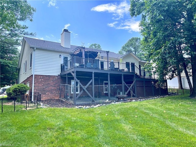 940 Huntington Run Ln, Kernersville, NC 27284 - rear view of property featuring a deck, brick siding, a chimney, and a pergola