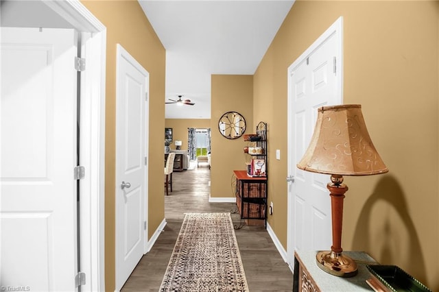 1009 Cannonade Dr, Whitsett, NC 27377 - hall featuring dark wood-style flooring and baseboards