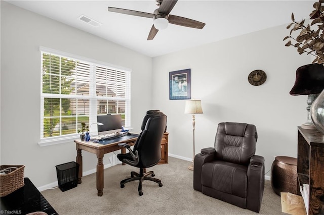 1009 Cannonade Dr, Whitsett, NC 27377 - office featuring carpet flooring, ceiling fan, and baseboards