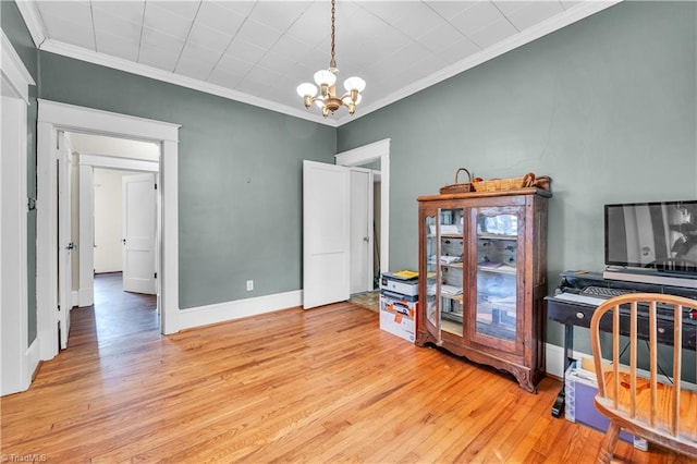 1112 Hamilton St, High Point, NC 27262 - office space with ornamental molding, wood finished floors, and a chandelier