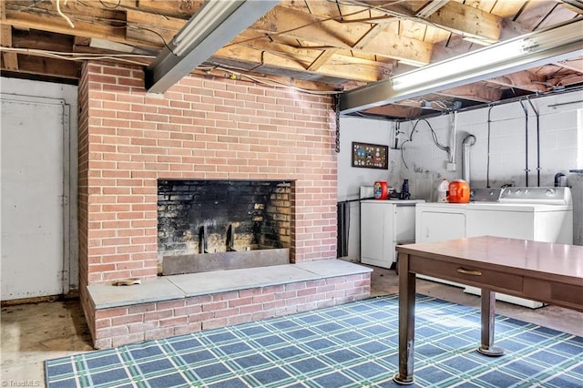 1112 Hamilton St, High Point, NC 27262 - unfinished basement with washer and dryer and a fireplace
