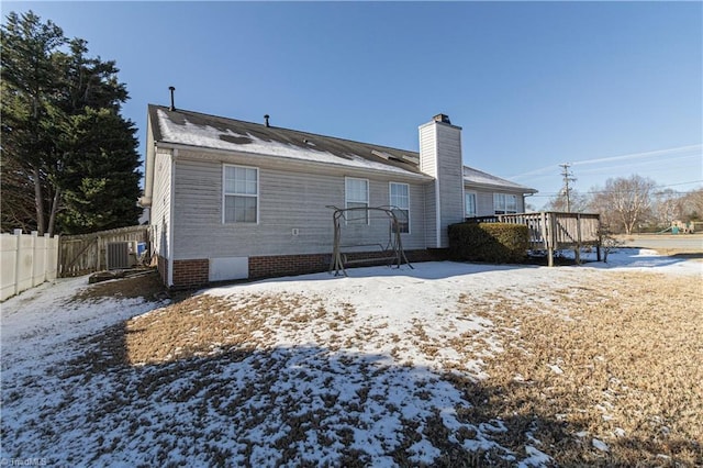 snow covered house with central AC