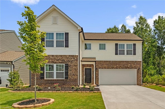 4062 Monteray Cir, High Point, NC 27265 - view of front of home with brick siding, concrete driveway, and a front yard
