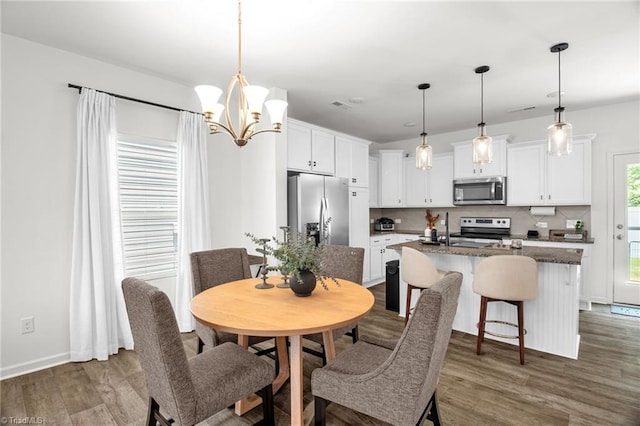 4062 Monteray Cir, High Point, NC 27265 - dining area featuring wood finished floors, a chandelier, and baseboards