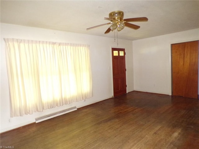 2600 Alamance Church Rd, Greensboro, NC 27406 - empty room with a baseboard radiator, a ceiling fan, and wood finished floors