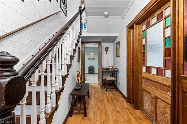 stairway with wood-type flooring