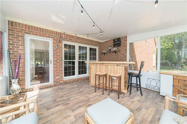 wooden terrace with outdoor dry bar