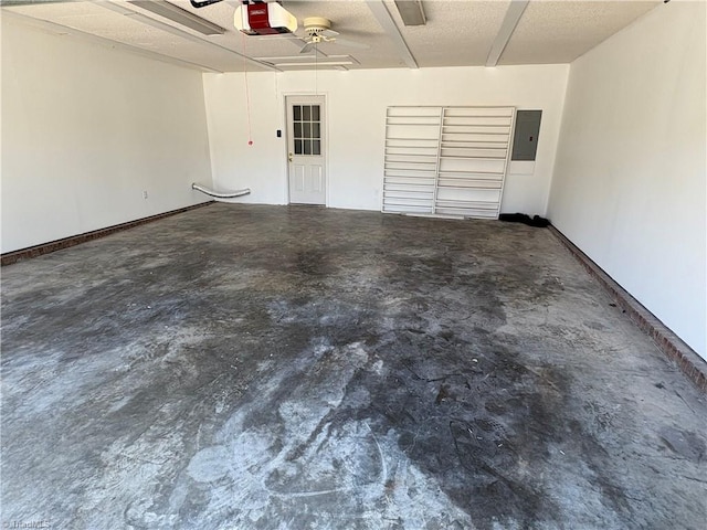 204 Maplewood Ct, Trinity, NC 27370 - garage featuring a garage door opener, electric panel, and ceiling fan