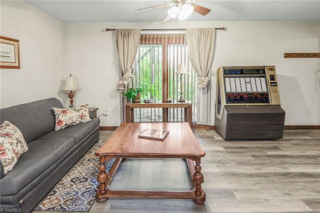 1920 Chateau Rdg, Winston-Salem, NC 27103 - living room with a ceiling fan, wood finished floors, and baseboards