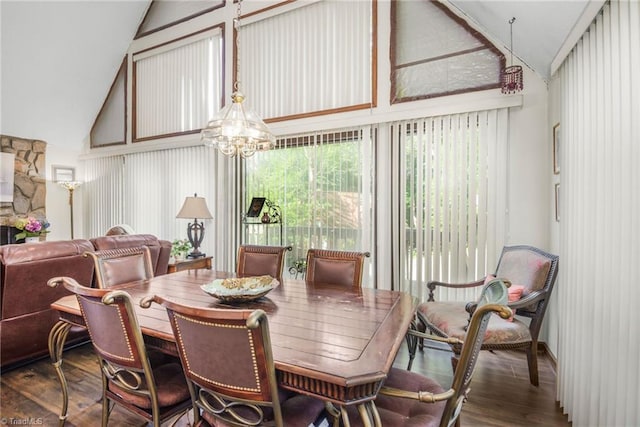 1920 Chateau Rdg, Winston-Salem, NC 27103 - dining room featuring vaulted ceiling, wood finished floors, and a chandelier