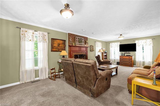 4717 Deaton Rd, Trinity, NC 27370 - carpeted living room featuring a fireplace and crown molding