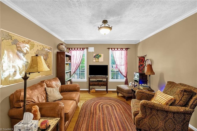 4717 Deaton Rd, Trinity, NC 27370 - living area featuring wood finished floors, ornamental molding, and a textured ceiling