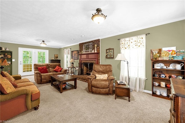 4717 Deaton Rd, Trinity, NC 27370 - carpeted living area featuring crown molding and a fireplace