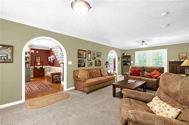 4717 Deaton Rd, Trinity, NC 27370 - carpeted living area featuring arched walkways and ornamental molding