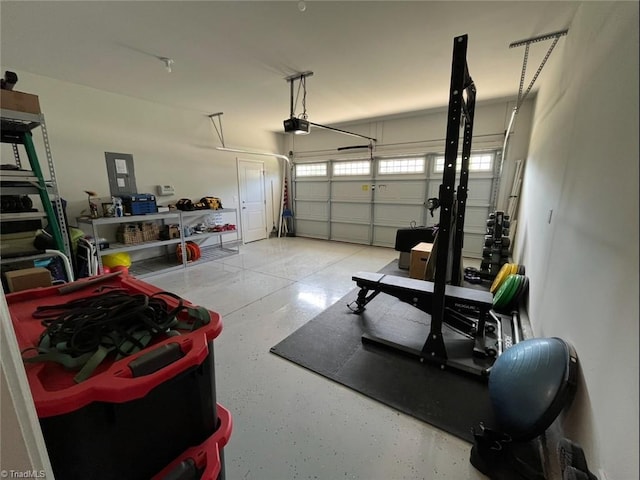 garage with a garage door opener