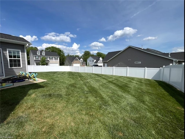 view of yard featuring a residential view and a fenced backyard