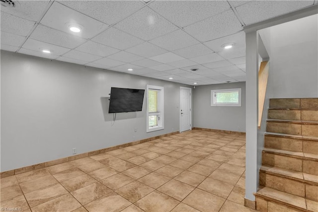 408 Camelot Dr, Salisbury, NC 28144 - basement with stairs, a drop ceiling, and recessed lighting