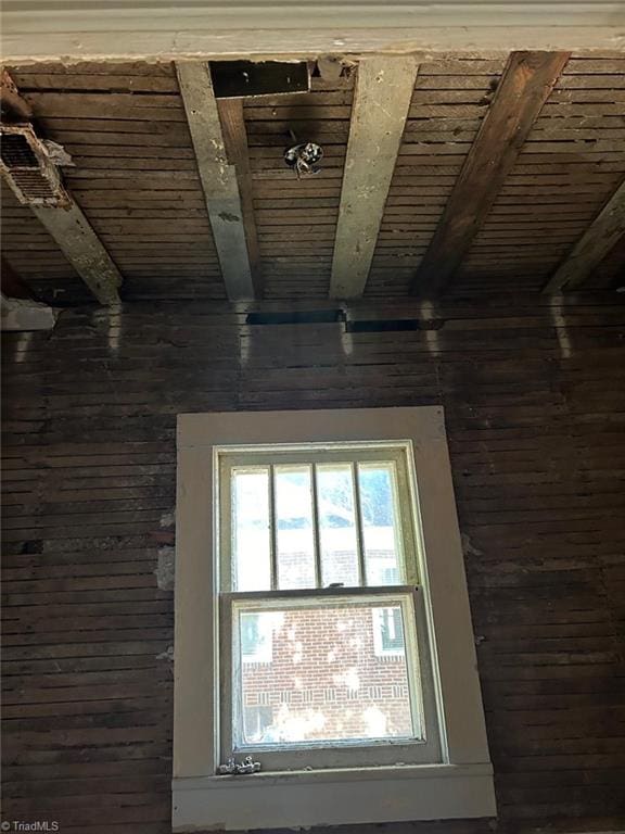 interior details featuring wood ceiling and beamed ceiling