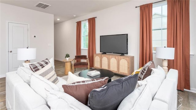 living room with hardwood / wood-style flooring