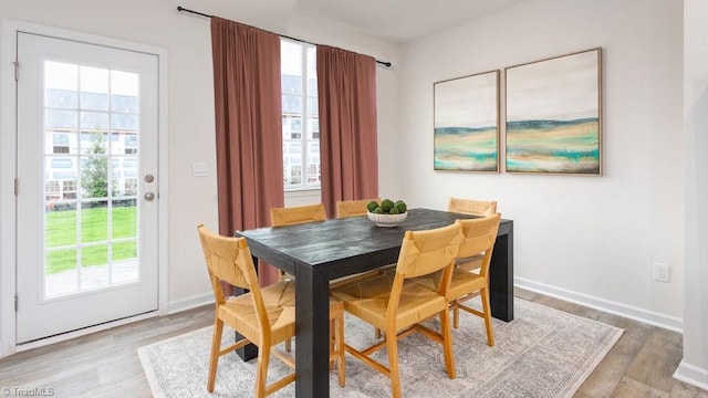 dining room featuring wood-type flooring and a wealth of natural light