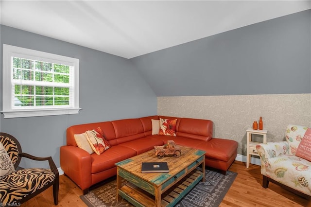3080 Shiloh Church Rd, Winston-Salem, NC 27105 - living area with wood finished floors, vaulted ceiling, and baseboards