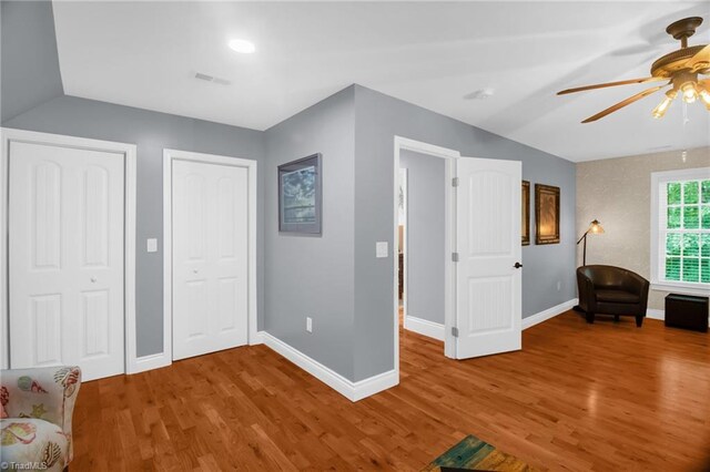 3080 Shiloh Church Rd, Winston-Salem, NC 27105 - sitting room featuring ceiling fan, wood finished floors, baseboards, and vaulted ceiling