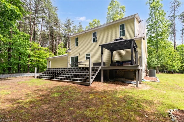3080 Shiloh Church Rd, Winston-Salem, NC 27105 - rear view of property with cooling unit, a wooden deck, a yard, and a gazebo