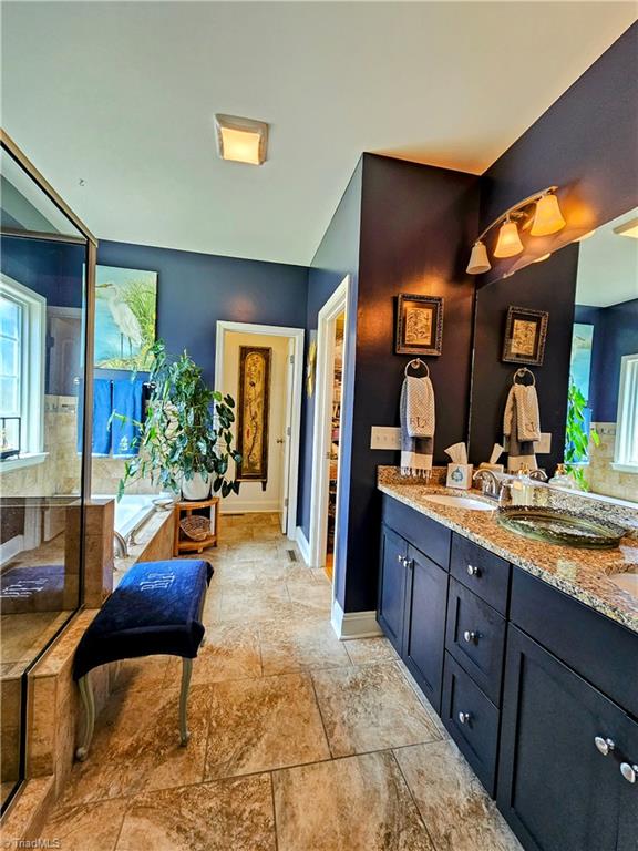 bathroom featuring vanity and a bath