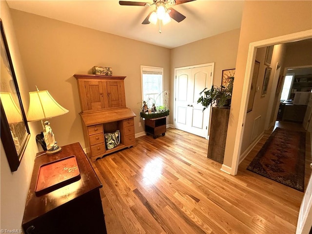 interior space featuring ceiling fan and light hardwood / wood-style floors