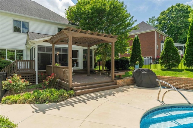 8116 Glengarriff Rd, Clemmons, NC 27012 - view of patio with a pergola, a deck, fence, and an outdoor pool