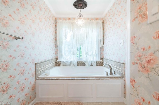 8116 Glengarriff Rd, Clemmons, NC 27012 - full bathroom with a bath, crown molding, and wallpapered walls