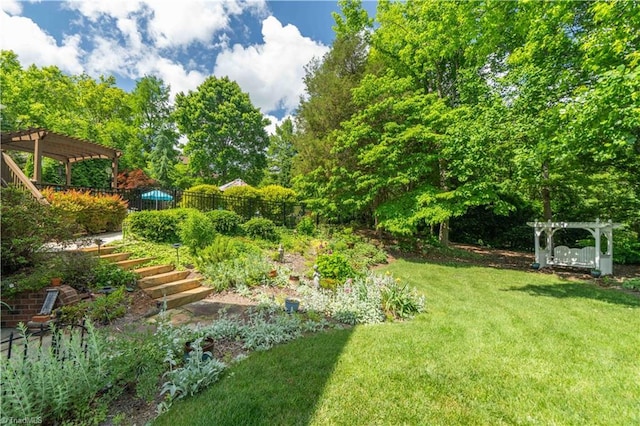 8116 Glengarriff Rd, Clemmons, NC 27012 - view of yard with a pergola and stairs
