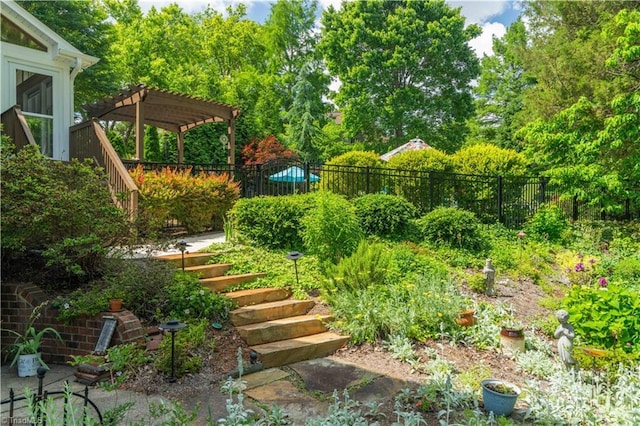 8116 Glengarriff Rd, Clemmons, NC 27012 - view of yard featuring stairway, a pergola, and fence
