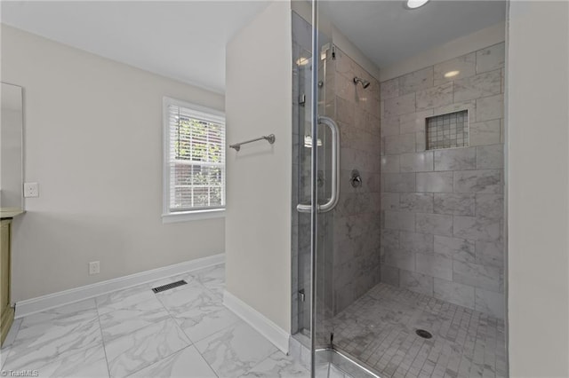 1810 Elm St N, Greensboro, NC 27408 - full bath with marble look tiles, a stall shower, and vanity