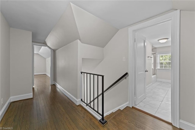 1810 Elm St N, Greensboro, NC 27408 - hall with an upstairs landing, lofted ceiling, and wood finished floors