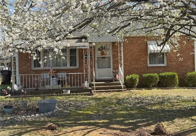 view of front facade featuring brick siding and entry steps