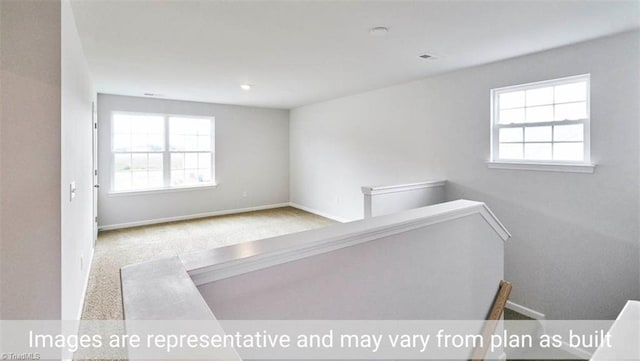 stairway featuring a wealth of natural light and carpet