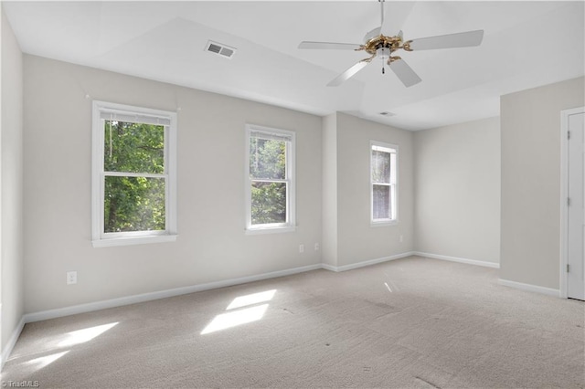 4507 Brandt Ridge Dr, Greensboro, NC 27455 - empty room featuring baseboards, ceiling fan, light colored carpet, and visible vents